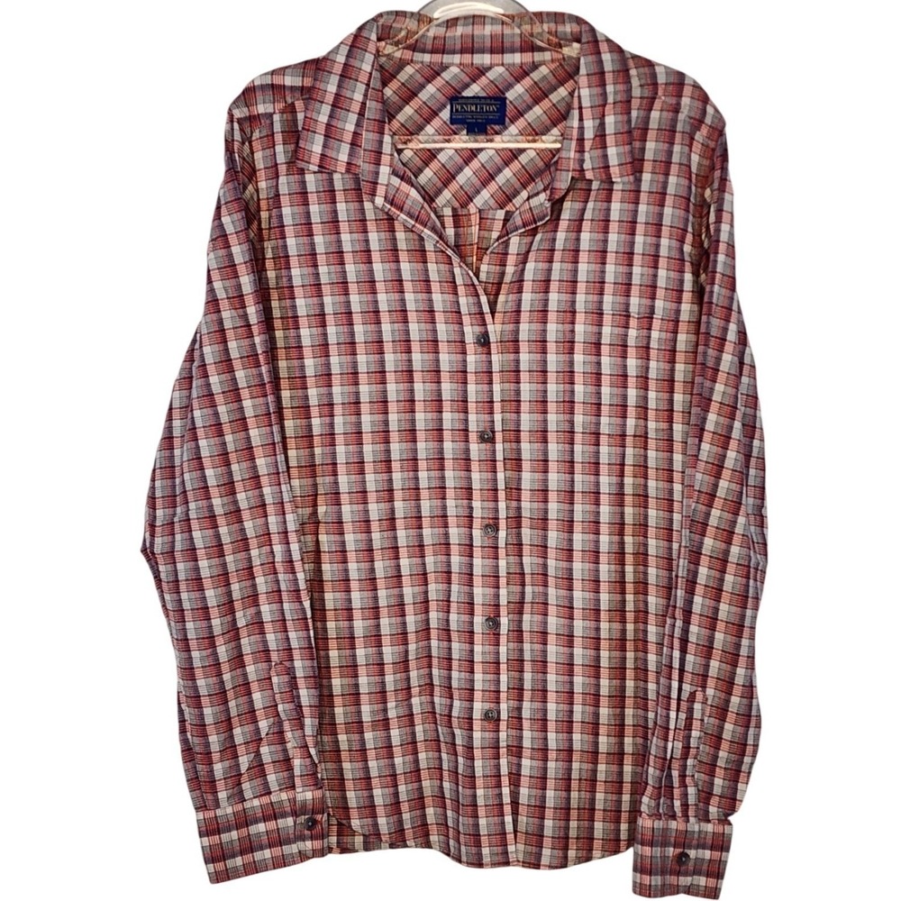 Pendleton Button Down Shirt Large Red Plaid Cotton Heritage Classic‎